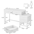 Bureau d'ordinateur avec caisson à 2 tiroirs et meuble de classement à 3 tiroirs