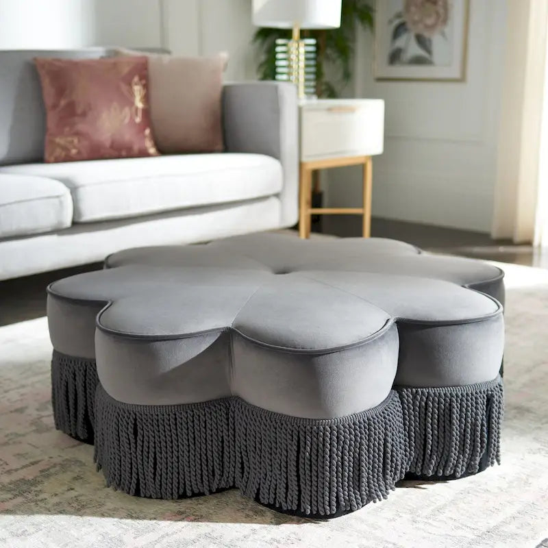Pouf en velours à franges en forme de fleur
