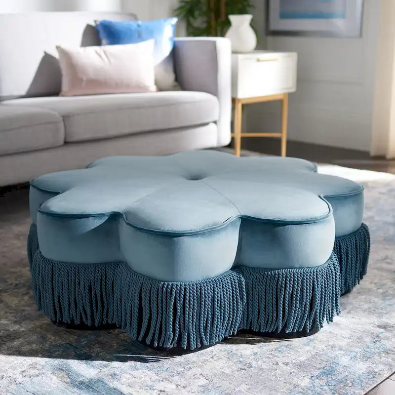 Pouf en velours à franges en forme de fleur