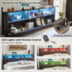 Cadre de lit King Size avec tiroirs de rangement, éclairage LED et station de recharge