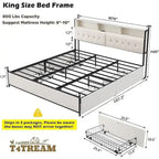 Cadre de lit King Size avec tiroirs de rangement, éclairage LED et station de recharge