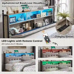 Cadre de lit King Size avec tiroirs de rangement, éclairage LED et station de recharge