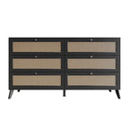 Commode noire de style Mid-Century Modern avec 6 tiroirs