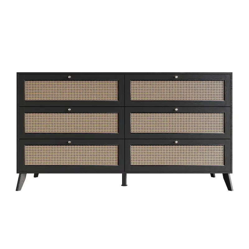 Commode noire de style Mid-Century Modern avec 6 tiroirs