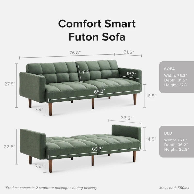 Canapé Futon Convertible avec Dossier Inclinable Séparé