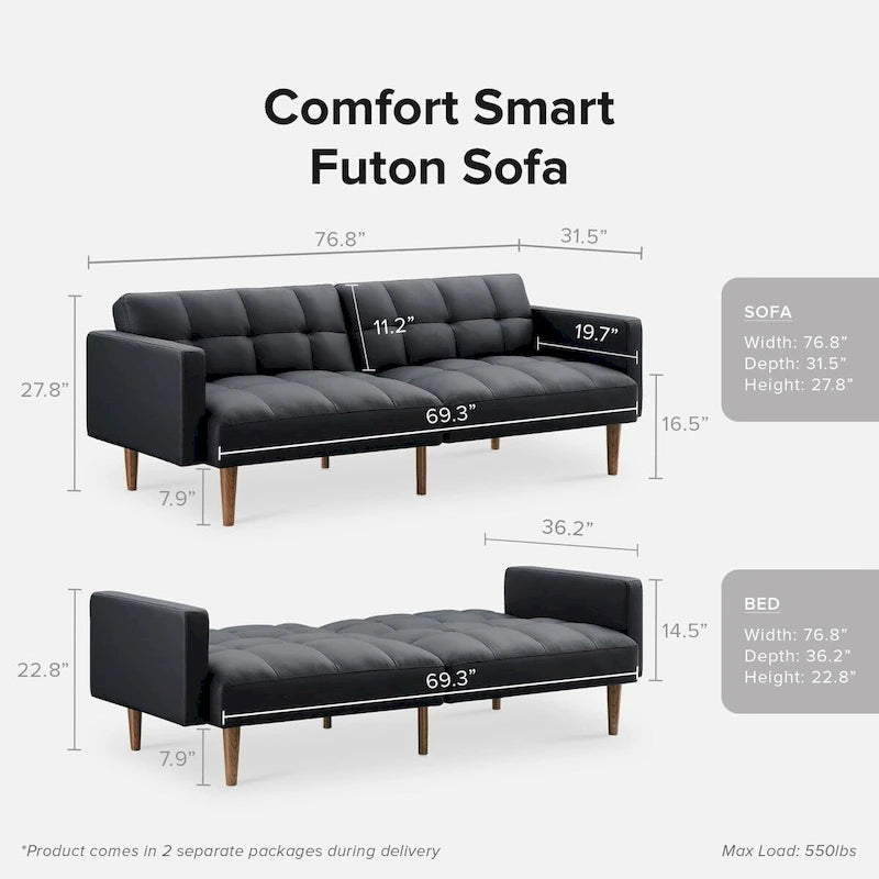 Canapé Futon Convertible avec Dossier Inclinable Séparé