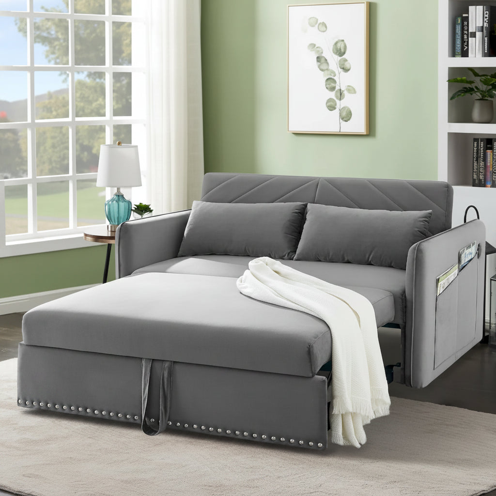 Aukfa 3 in 1 Convertible Sofa Bed Velvet Loveseat Sleeper