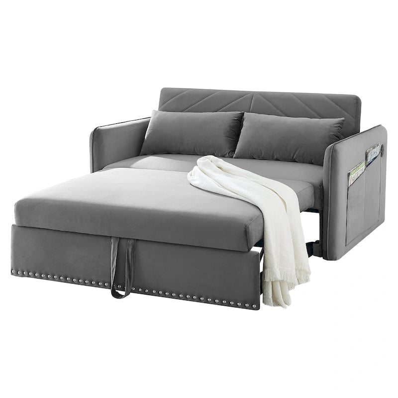 Canapé convertible avec lit gigogne et revêtement en velours
