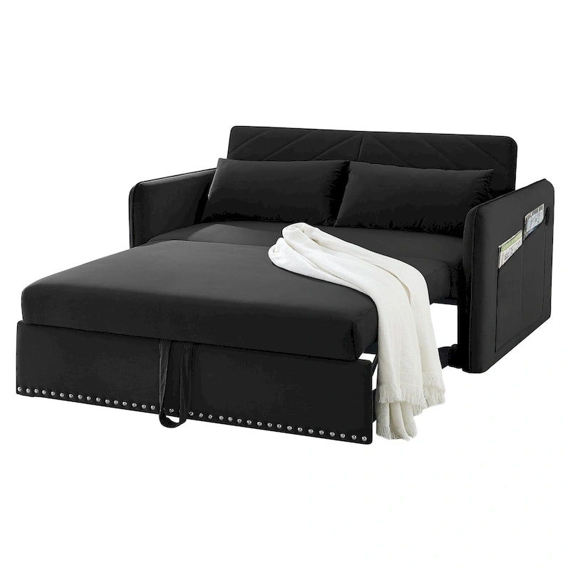 Canapé convertible avec lit gigogne et revêtement en velours