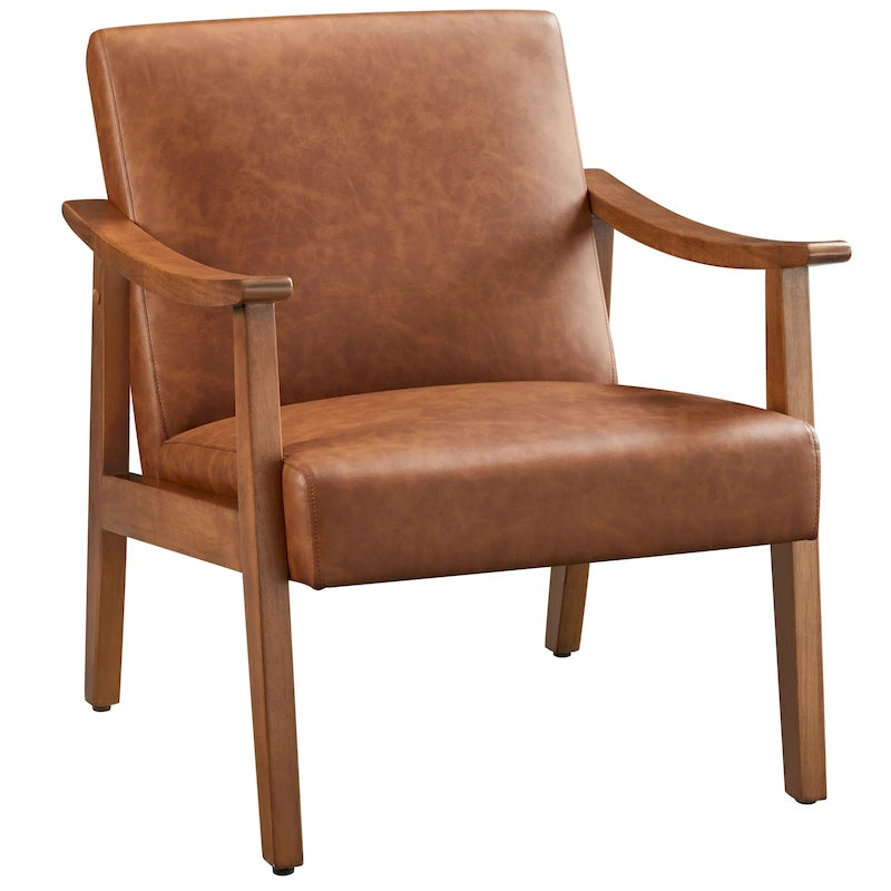 Fauteuil d'appoint rembourré en bouclette avec pieds en bois massif