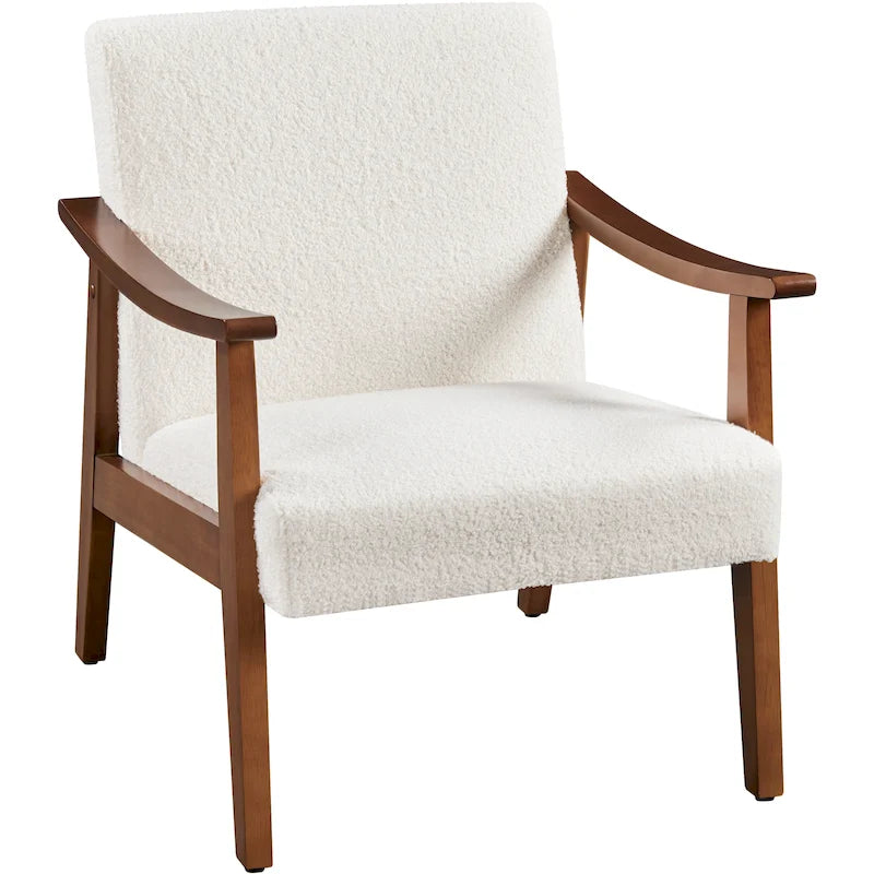 Fauteuil d'appoint rembourré en bouclette avec pieds en bois massif