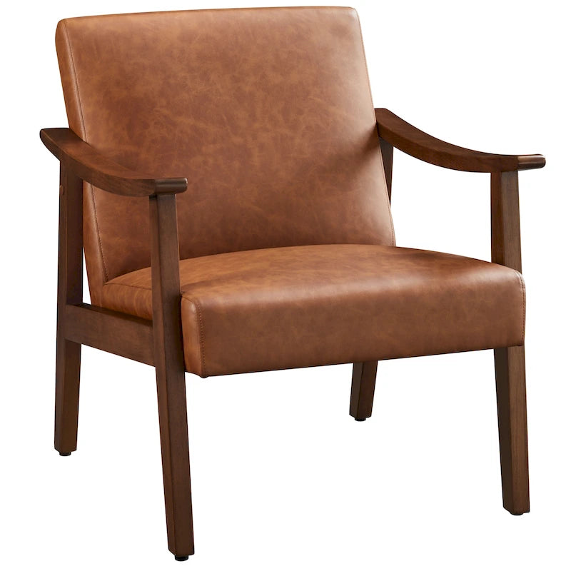 Fauteuil d'appoint rembourré en bouclette avec pieds en bois massif