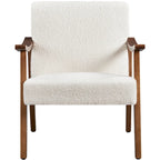Fauteuil d'appoint rembourré en bouclette avec pieds en bois massif