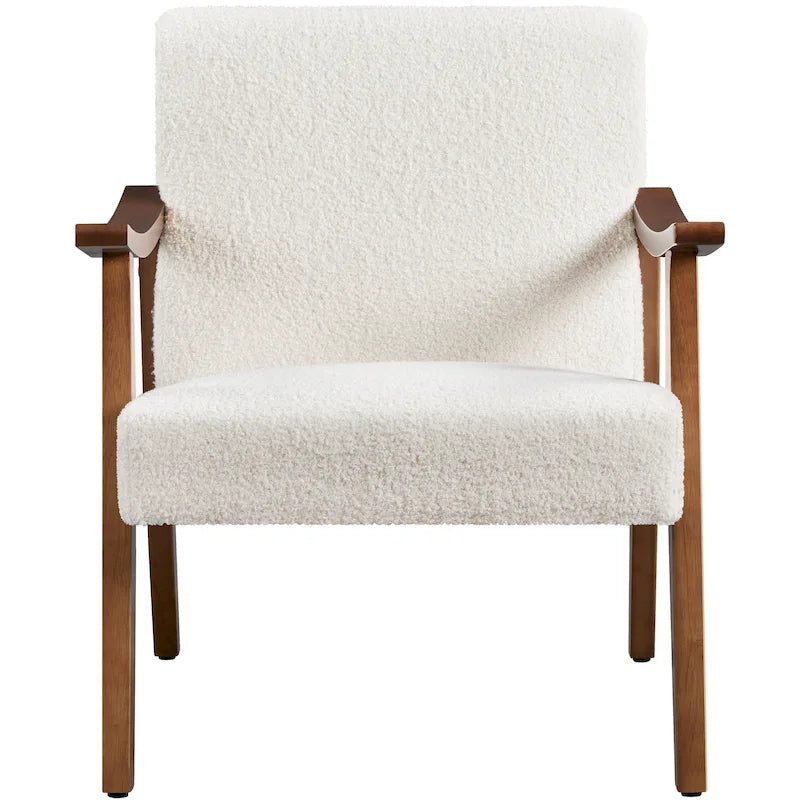 Fauteuil d'appoint rembourré en bouclette avec pieds en bois massif