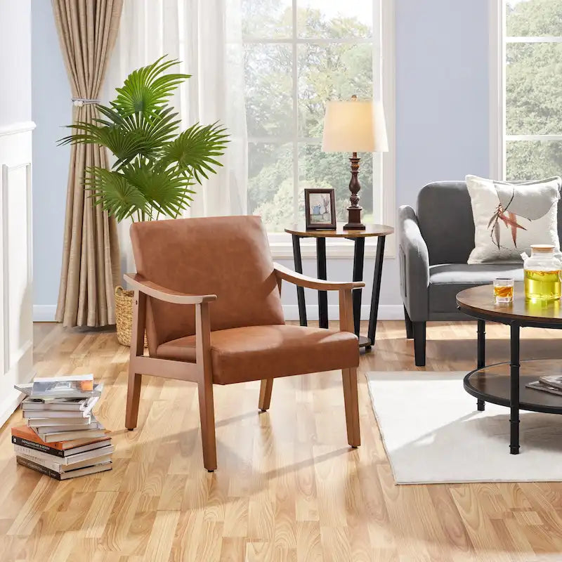 Fauteuil d'appoint rembourré en bouclette avec pieds en bois massif