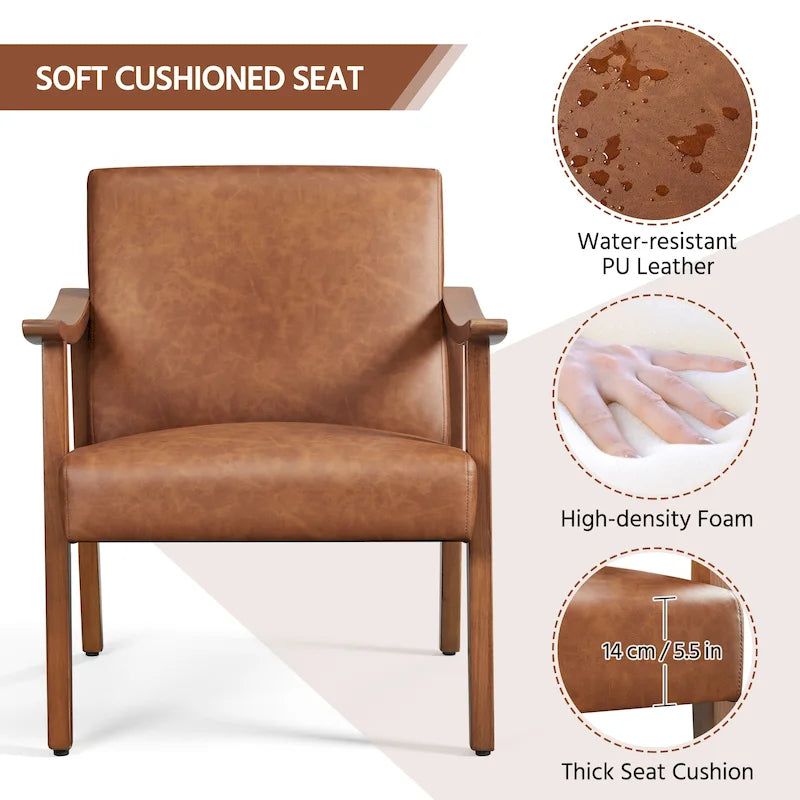 Fauteuil d'appoint rembourré en bouclette avec pieds en bois massif