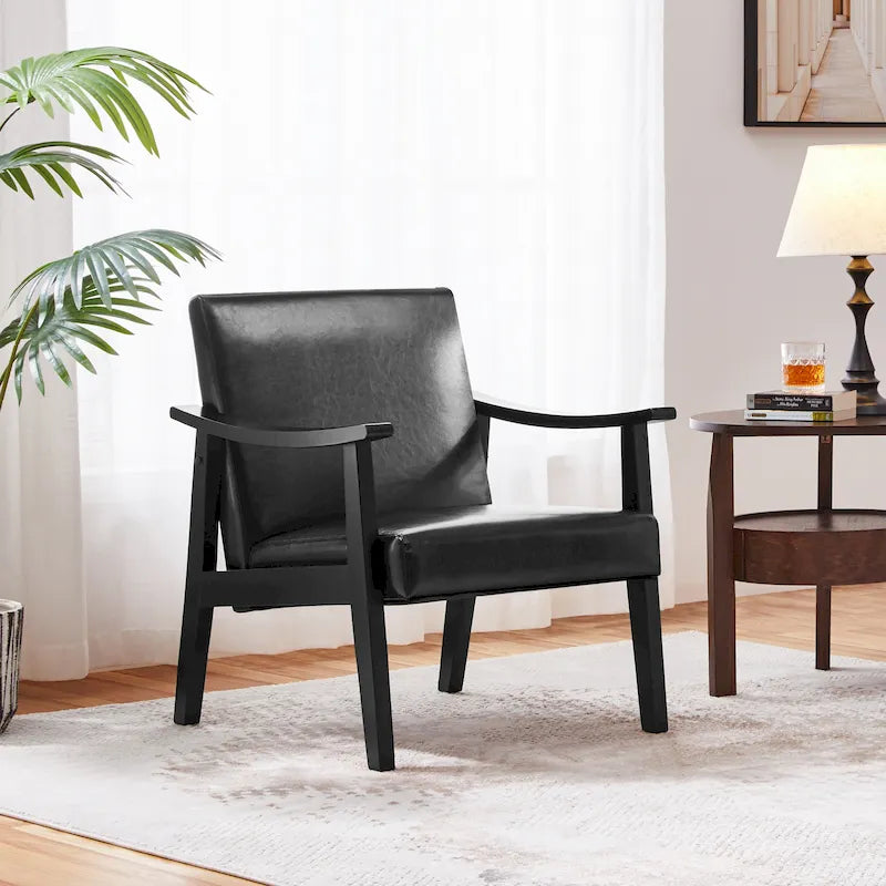 Fauteuil d'appoint rembourré en bouclette avec pieds en bois massif