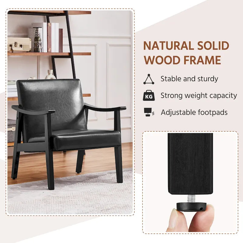 Fauteuil d'appoint rembourré en bouclette avec pieds en bois massif