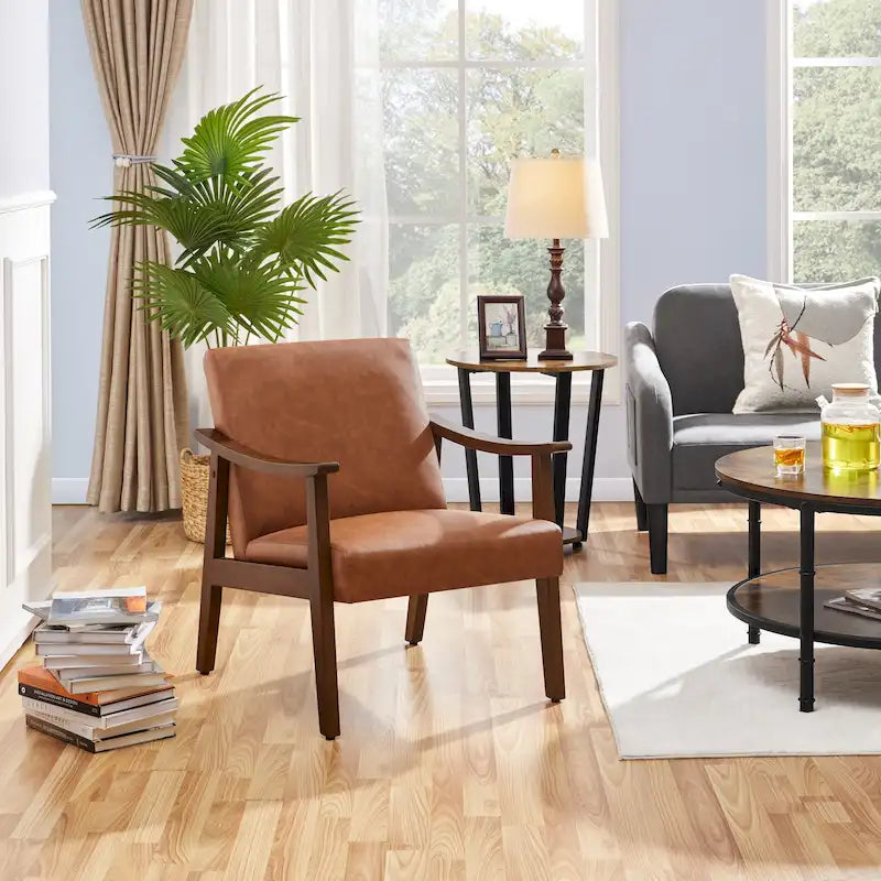 Fauteuil d'appoint rembourré en bouclette avec pieds en bois massif