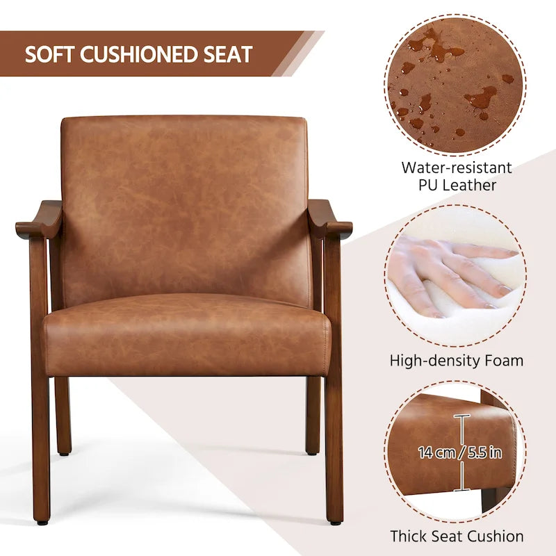 Fauteuil d'appoint rembourré en bouclette avec pieds en bois massif