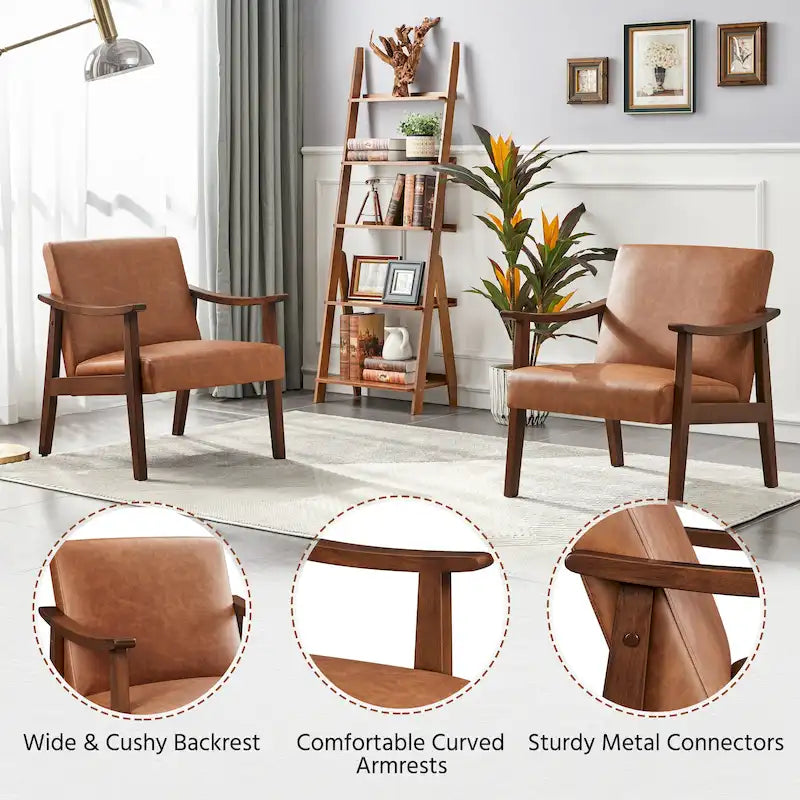 Fauteuil d'appoint rembourré en bouclette avec pieds en bois massif