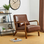 Fauteuil d'appoint moderne du milieu du siècle en cuir PU avec oreiller – 25.75"L x 33.75"P x 30.75"H