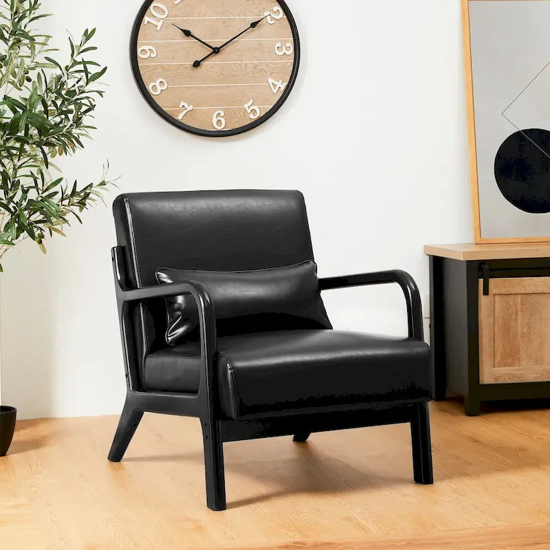 Fauteuil d'appoint moderne du milieu du siècle en cuir PU avec oreiller – 25.75"L x 33.75"P x 30.75"H
