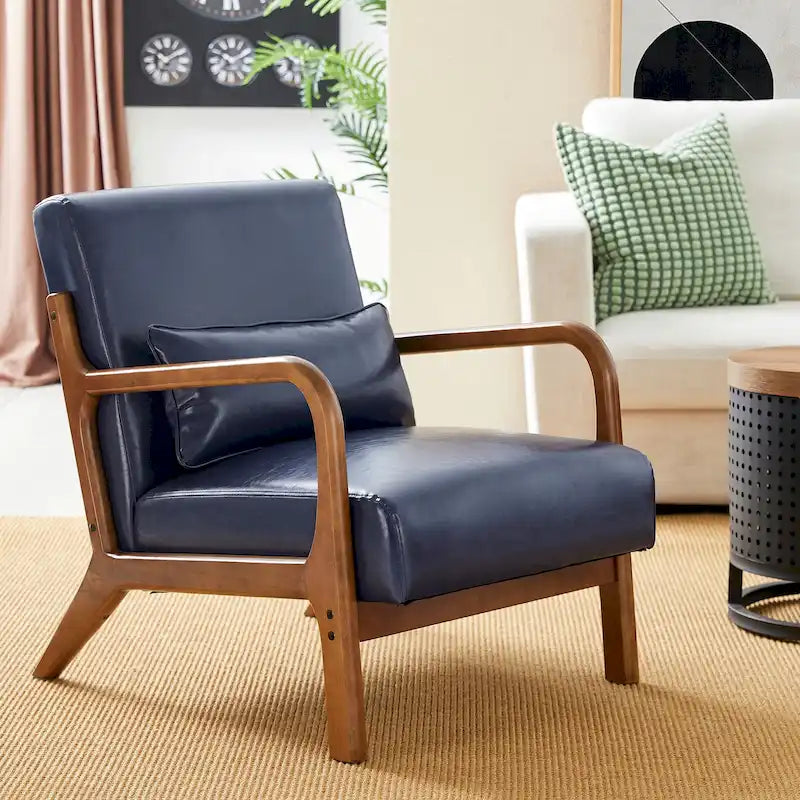 Fauteuil d'appoint moderne du milieu du siècle en cuir PU avec oreiller – 25.75"L x 33.75"P x 30.75"H