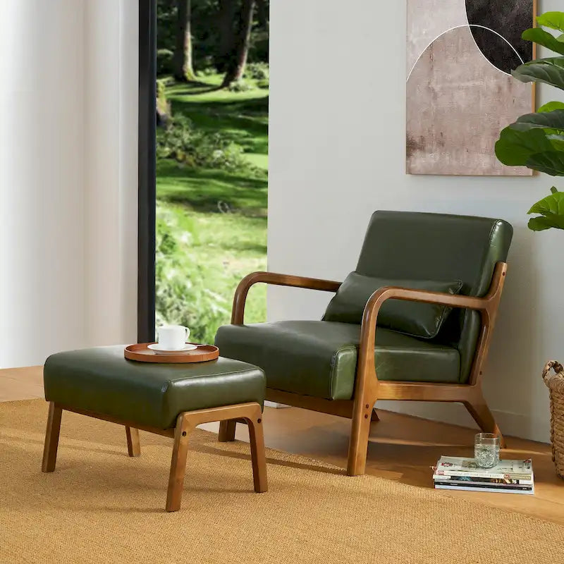 Fauteuil d'appoint moderne du milieu du siècle en cuir PU avec oreiller – 25.75"L x 33.75"P x 30.75"H