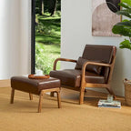 Fauteuil d'appoint moderne du milieu du siècle en cuir PU avec oreiller – 25.75"L x 33.75"P x 30.75"H
