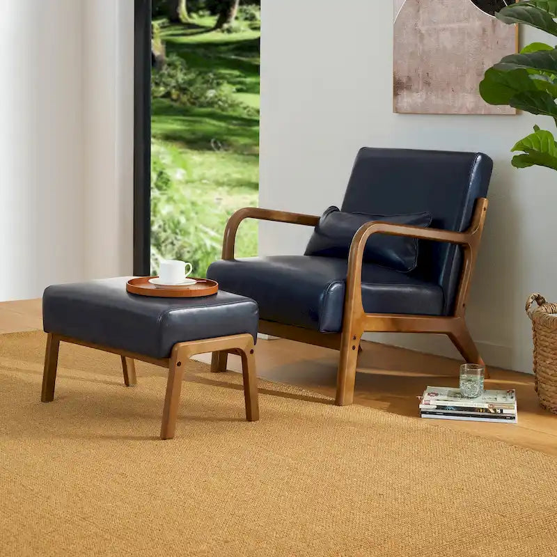 Fauteuil d'appoint moderne du milieu du siècle en cuir PU avec oreiller – 25.75"L x 33.75"P x 30.75"H