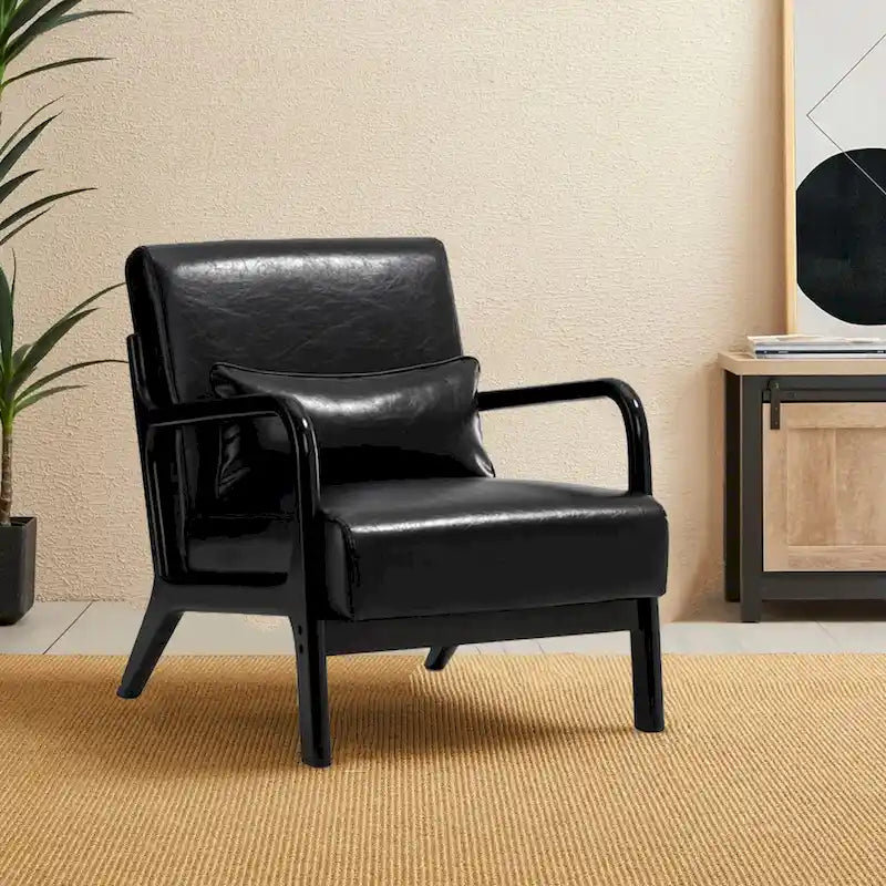 Fauteuil d'appoint moderne du milieu du siècle en cuir PU avec oreiller – 25.75"L x 33.75"P x 30.75"H
