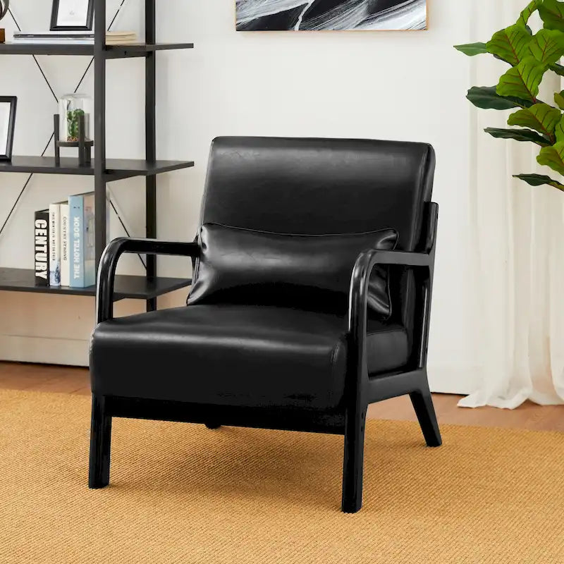 Fauteuil d'appoint moderne du milieu du siècle en cuir PU avec oreiller – 25.75"L x 33.75"P x 30.75"H