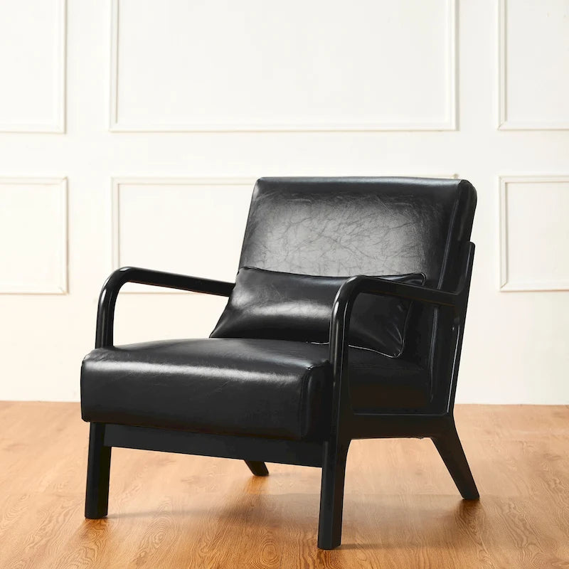 Fauteuil d'appoint moderne du milieu du siècle en cuir PU avec oreiller – 25.75"L x 33.75"P x 30.75"H