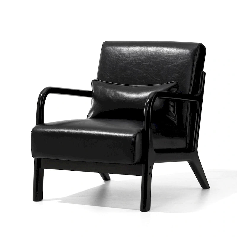 Fauteuil d'appoint moderne du milieu du siècle en cuir PU avec oreiller – 25.75"L x 33.75"P x 30.75"H