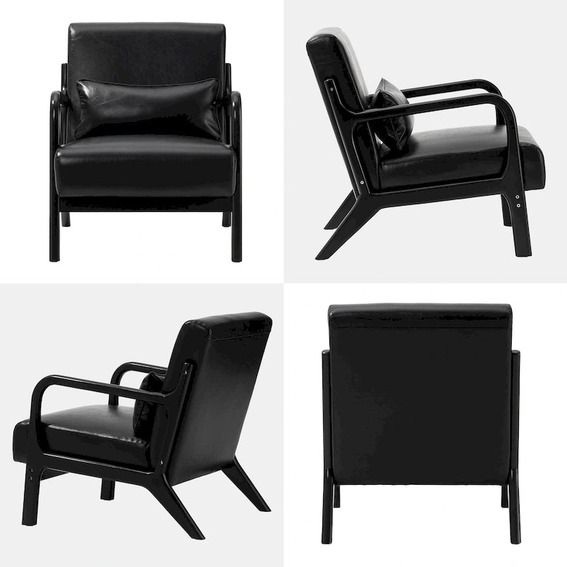 Fauteuil d'appoint moderne du milieu du siècle en cuir PU avec oreiller – 25.75"L x 33.75"P x 30.75"H