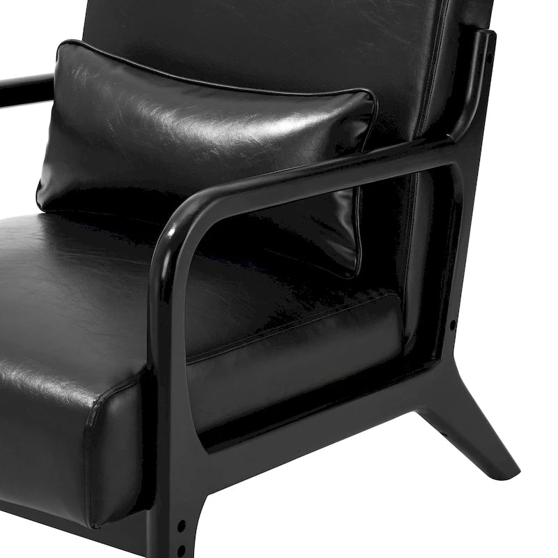 Fauteuil d'appoint moderne du milieu du siècle en cuir PU avec oreiller – 25.75"L x 33.75"P x 30.75"H