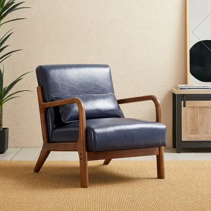 Fauteuil d'appoint moderne du milieu du siècle en cuir PU avec oreiller – 25.75"L x 33.75"P x 30.75"H