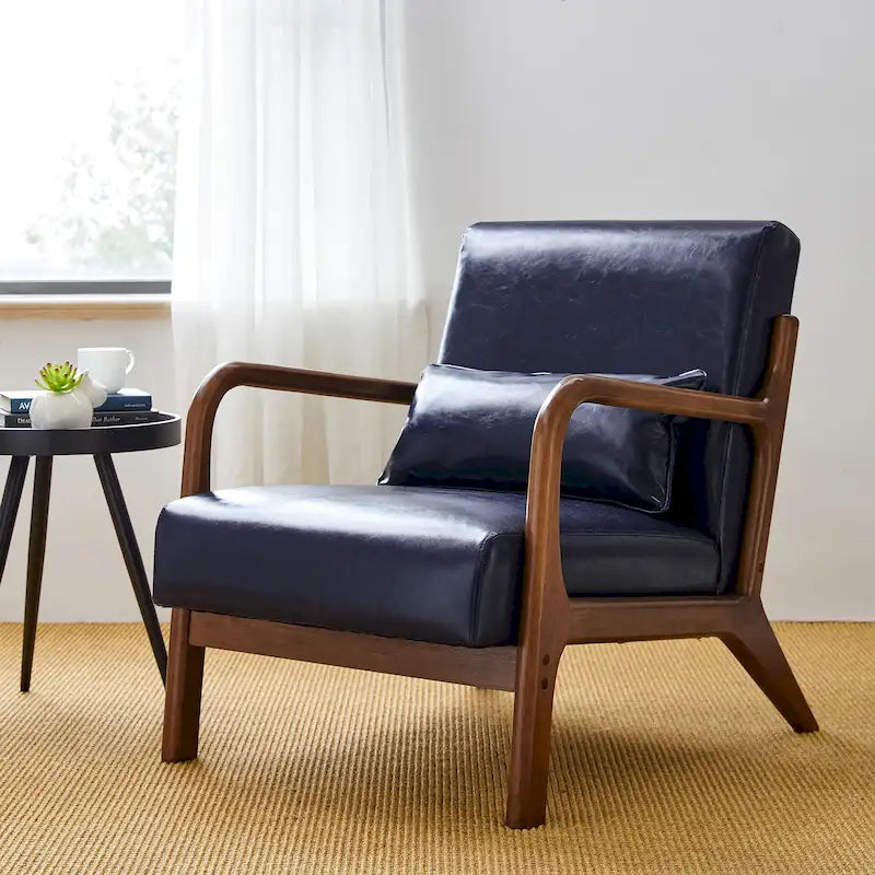 Fauteuil d'appoint moderne du milieu du siècle en cuir PU avec oreiller – 25.75"L x 33.75"P x 30.75"H