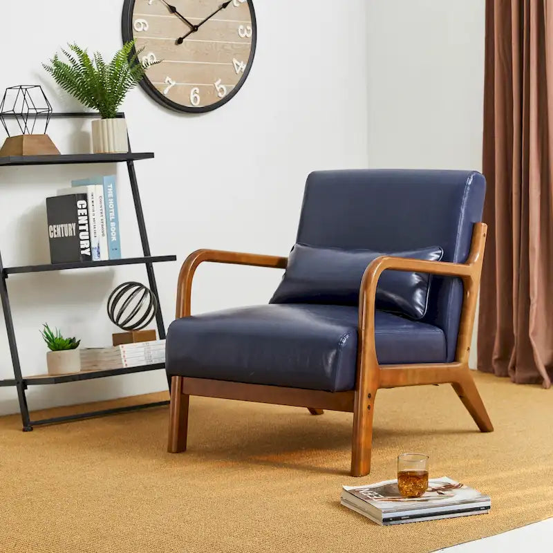 Fauteuil d'appoint moderne du milieu du siècle en cuir PU avec oreiller – 25.75"L x 33.75"P x 30.75"H