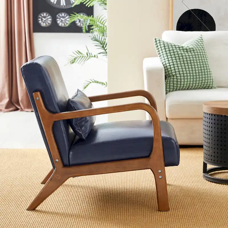 Fauteuil d'appoint moderne du milieu du siècle en cuir PU avec oreiller – 25.75"L x 33.75"P x 30.75"H