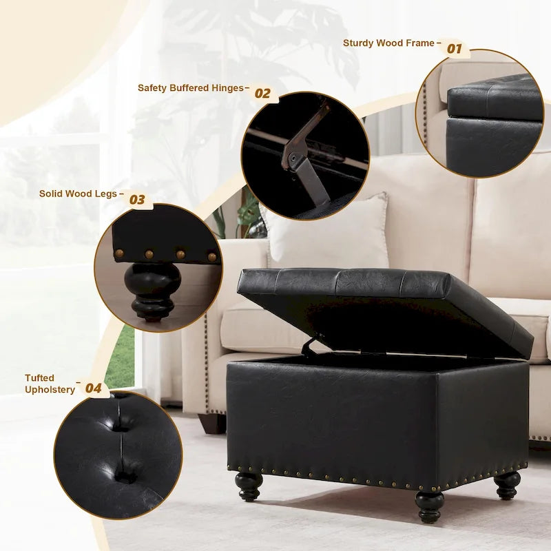 Banc ottoman de rangement avec couvercle capitonné