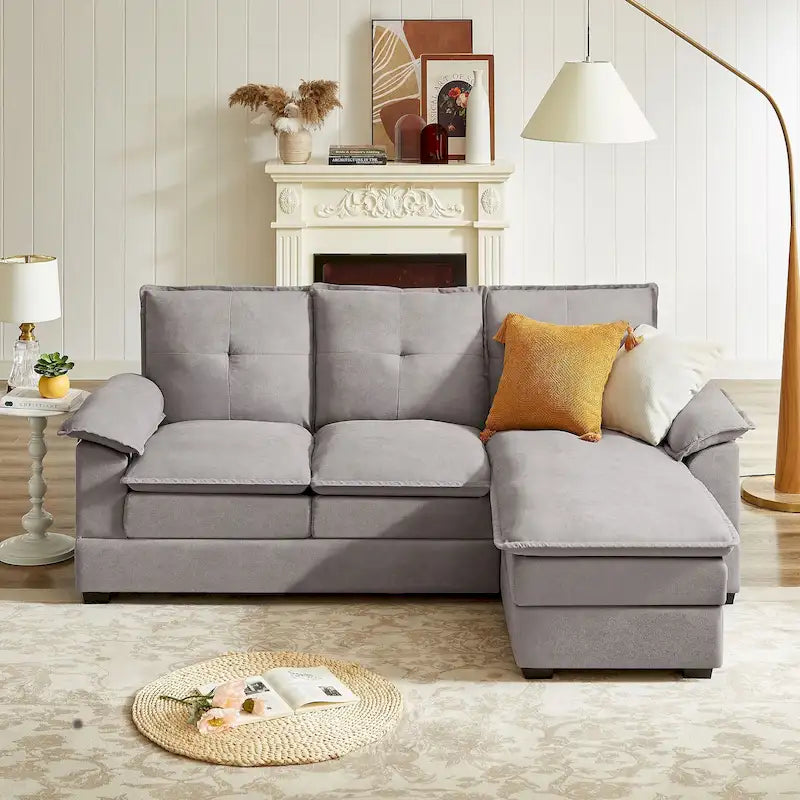 Canapé d'angle en L avec pouf, 208 cm
