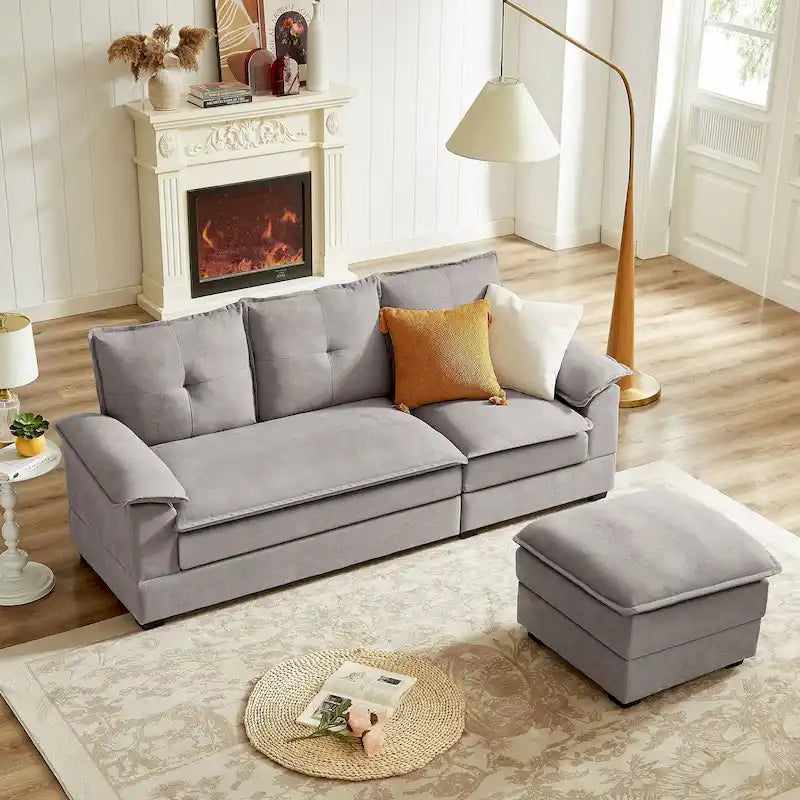 Canapé d'angle en L avec pouf, 208 cm