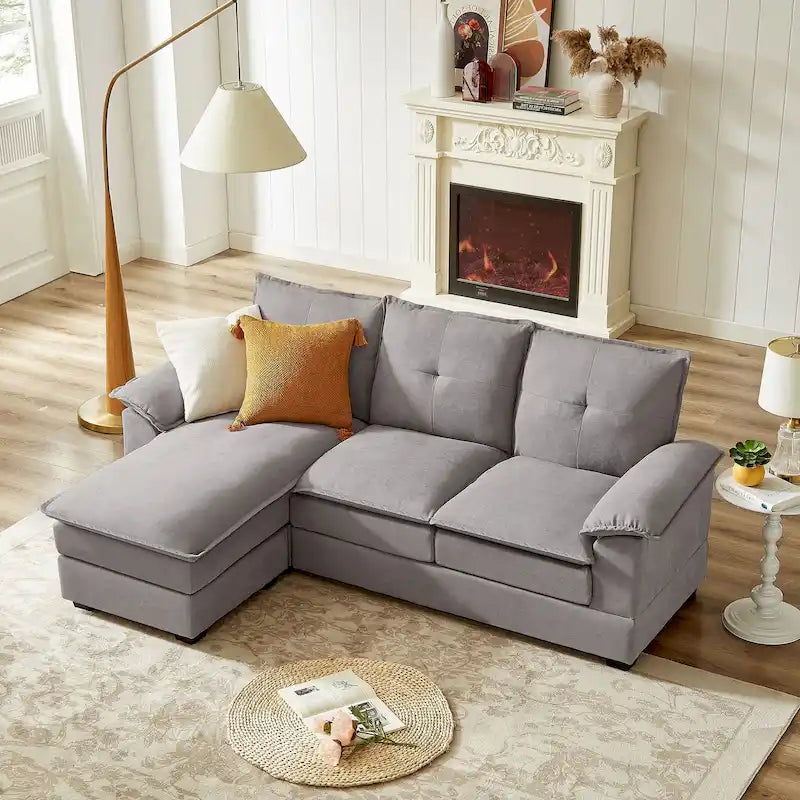 Canapé d'angle en L avec pouf, 208 cm
