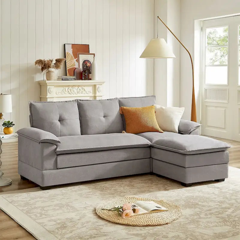 Canapé d'angle en L avec pouf, 208 cm