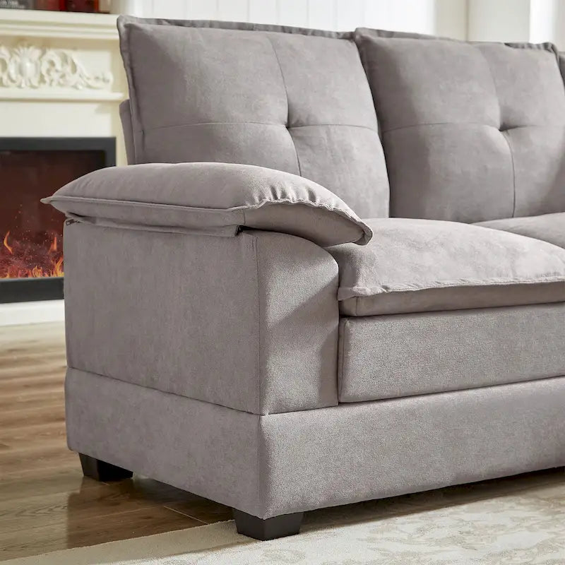 Canapé d'angle en L avec pouf, 208 cm
