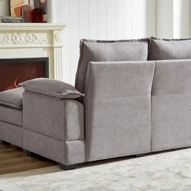 Canapé d'angle en L avec pouf, 208 cm