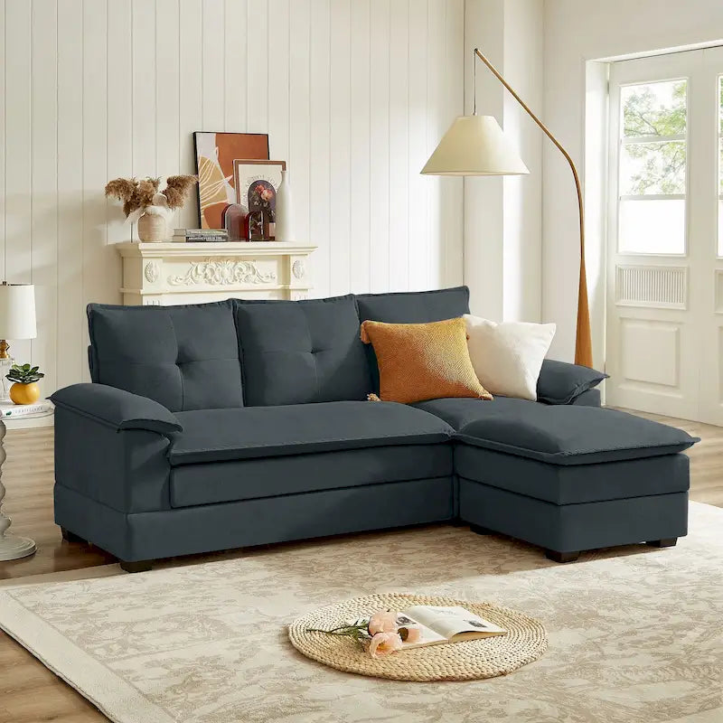 Canapé d'angle en L avec pouf, 208 cm