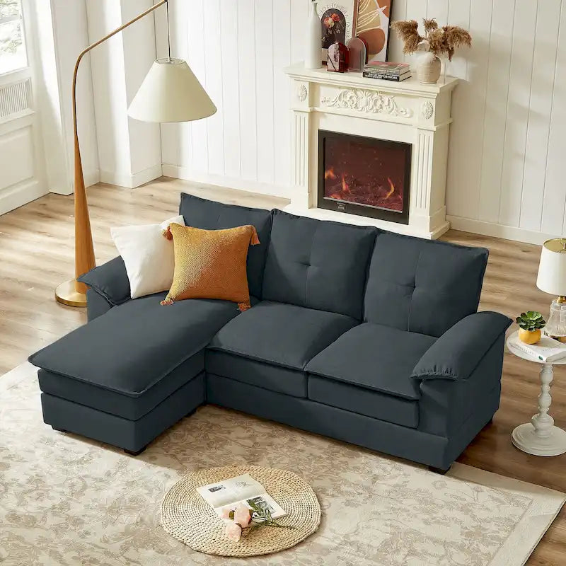 Canapé d'angle en L avec pouf, 208 cm